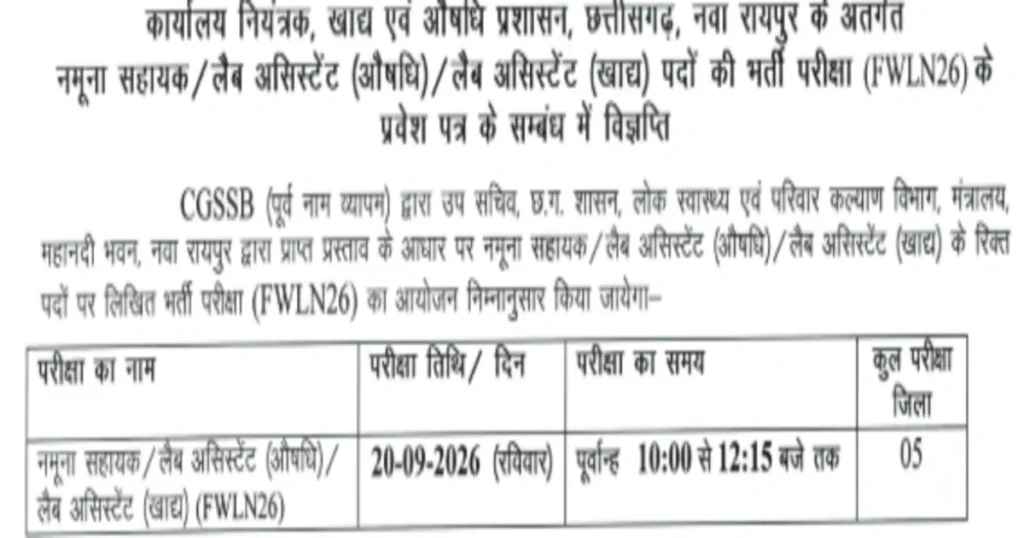 CGSSB FWLN26 Admit Card 2026 Notification